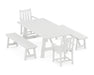 POLYWOOD Traditional Garden 5-Piece Rustic Farmhouse Dining Set With Benches in White