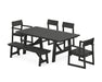 POLYWOOD EDGE 6-Piece Rustic Farmhouse Dining Set with Bench in Black