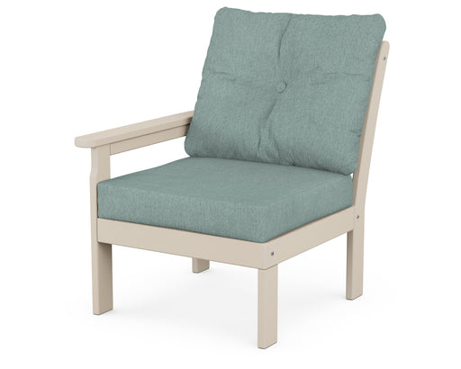 POLYWOOD Vineyard Modular Left Arm Chair in Sand with Glacier Spa fabric