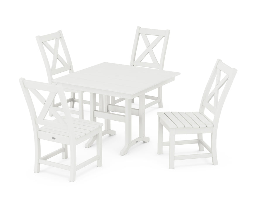 POLYWOOD Braxton Side Chair 5-Piece Farmhouse Dining Set in Vintage White