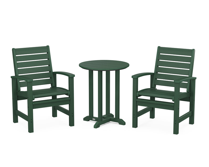 POLYWOOD Signature 3-Piece Round Farmhouse Dining Set in Green