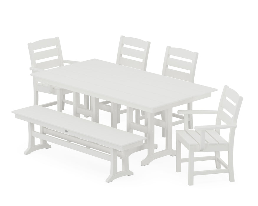 POLYWOOD Lakeside 6-Piece Farmhouse Dining Set with Bench in Vintage White