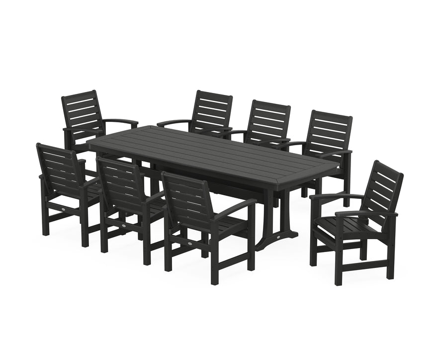 POLYWOOD Signature 9-Piece Dining Set with Trestle Legs in Black