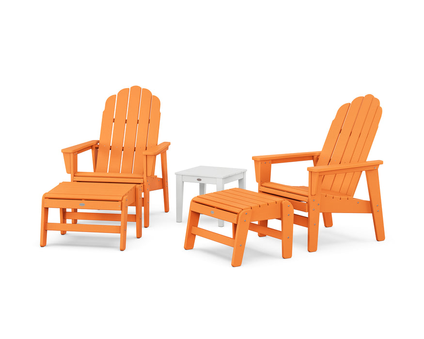 POLYWOOD® 5-Piece Vineyard Grand Upright Adirondack Set with Ottomans and Side Table in Tangerine / White