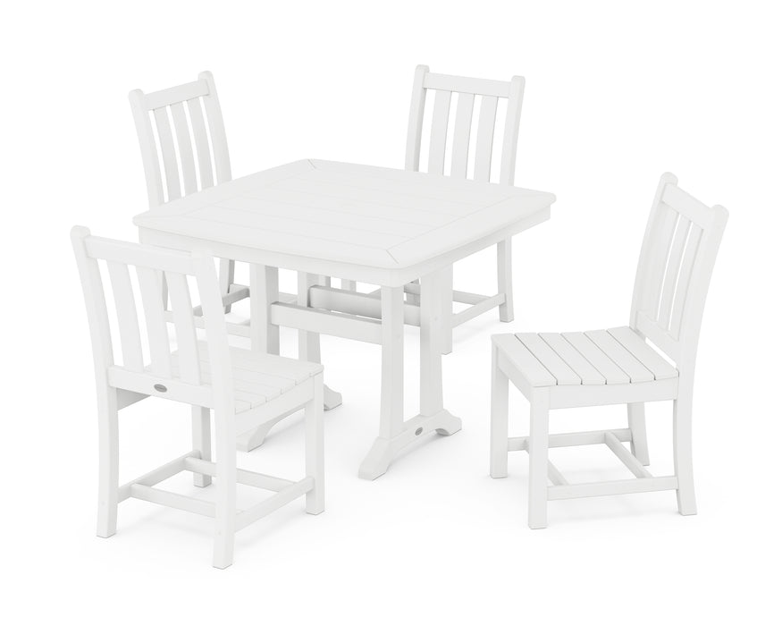 POLYWOOD Traditional Garden Side Chair 5-Piece Dining Set with Trestle Legs in White