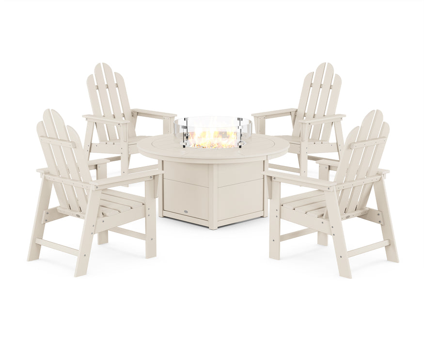 POLYWOOD® Long Island 4-Piece Upright Adirondack Conversation Set with Fire Pit Table in Sand