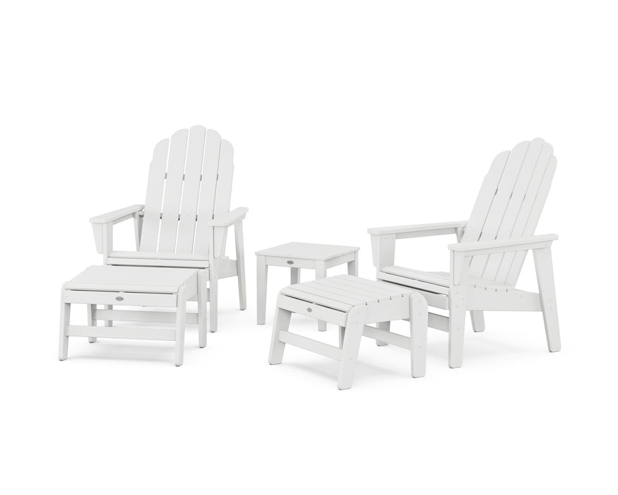 POLYWOOD® 5-Piece Vineyard Grand Upright Adirondack Set with Ottomans and Side Table in White
