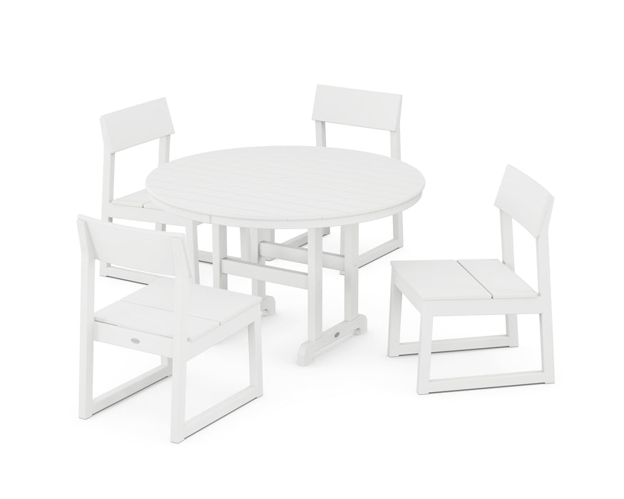 POLYWOOD EDGE Side Chair 5-Piece Round Farmhouse Dining Set in White