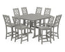 Martha Stewart by POLYWOOD Chinoiserie 9-Piece Square Farmhouse Side Chair Bar Set with Trestle Legs in Slate Grey