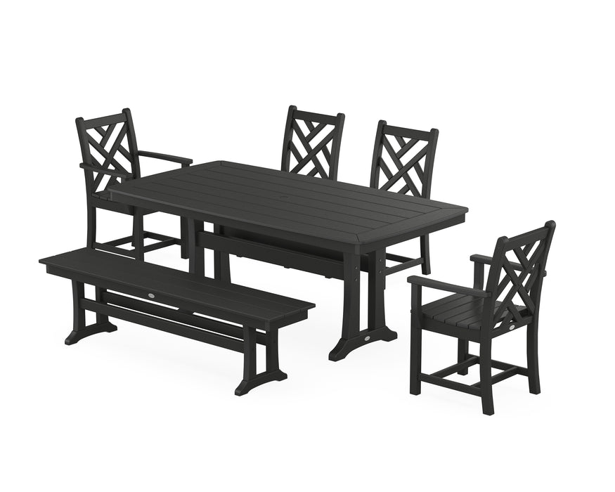 POLYWOOD Chippendale 6-Piece Dining Set with Trestle Legs in Black