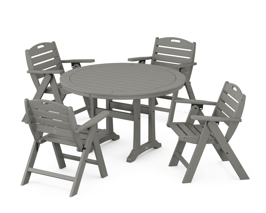POLYWOOD Nautical Lowback 5-Piece Round Dining Set With Trestle Legs in Slate Grey