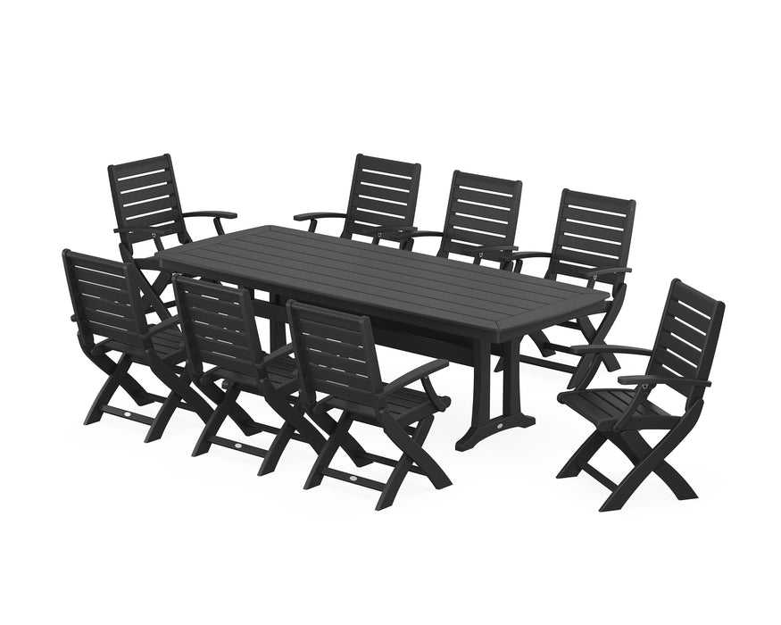 POLYWOOD Signature Folding 9-Piece Dining Set with Trestle Legs in Black