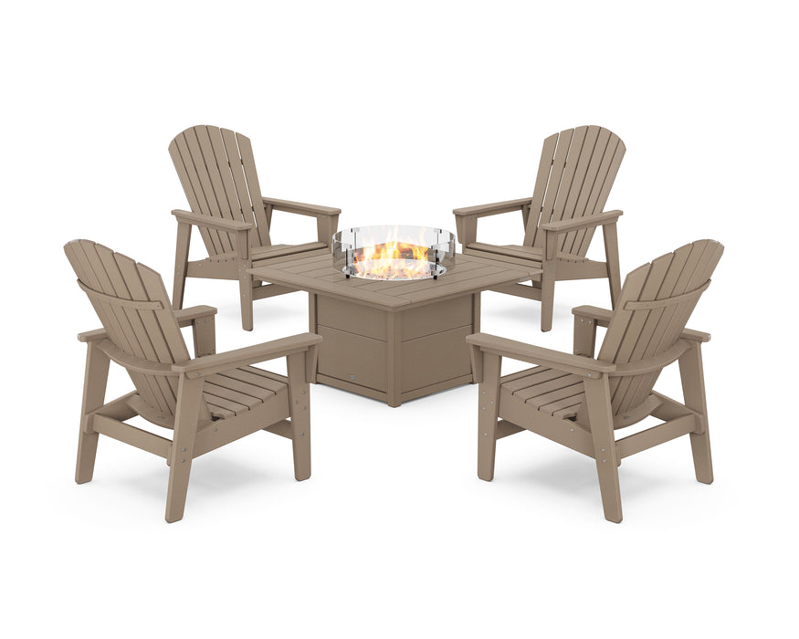 POLYWOOD® 5-Piece Nautical Grand Upright Adirondack Conversation Set with Fire Pit Table in Vintage Sahara