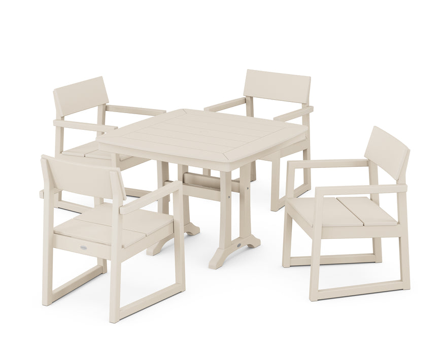 POLYWOOD EDGE 5-Piece Dining Set with Trestle Legs in Sand