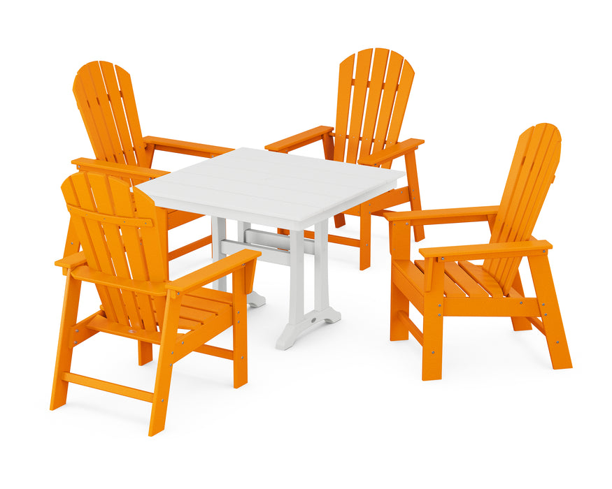 POLYWOOD South Beach 5-Piece Farmhouse Dining Set With Trestle Legs in Tangerine
