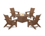 POLYWOOD® 5-Piece Modern Grand Adirondack Conversation Set with Fire Pit Table in Teak