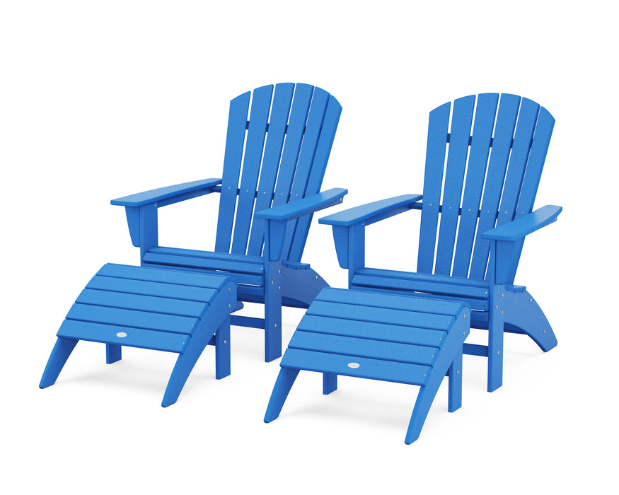 POLYWOOD Nautical Curveback Adirondack Chair 4-Piece Set with Ottomans in Pacific Blue