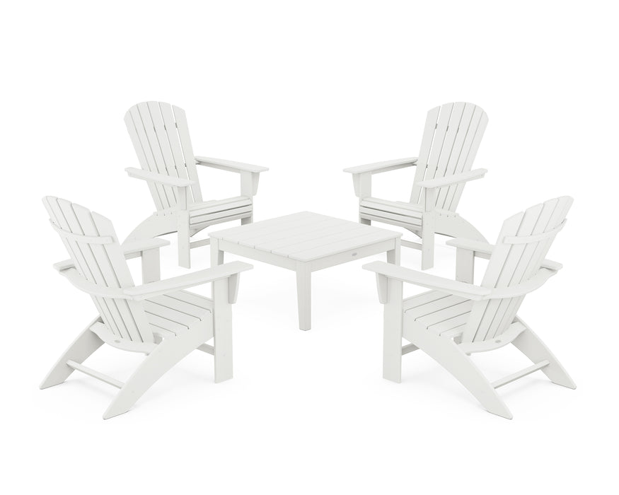POLYWOOD 5-Piece Nautical Curveback Adirondack Chair Conversation Set with 36" Conversation Table in Vintage White
