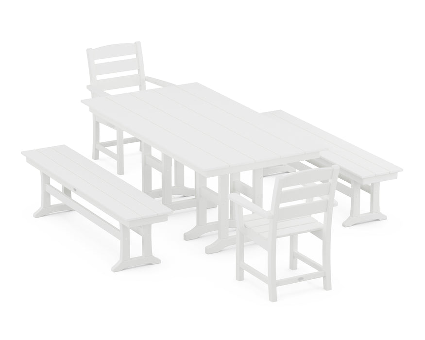 POLYWOOD Lakeside 5-Piece Farmhouse Dining Set with Benches in White