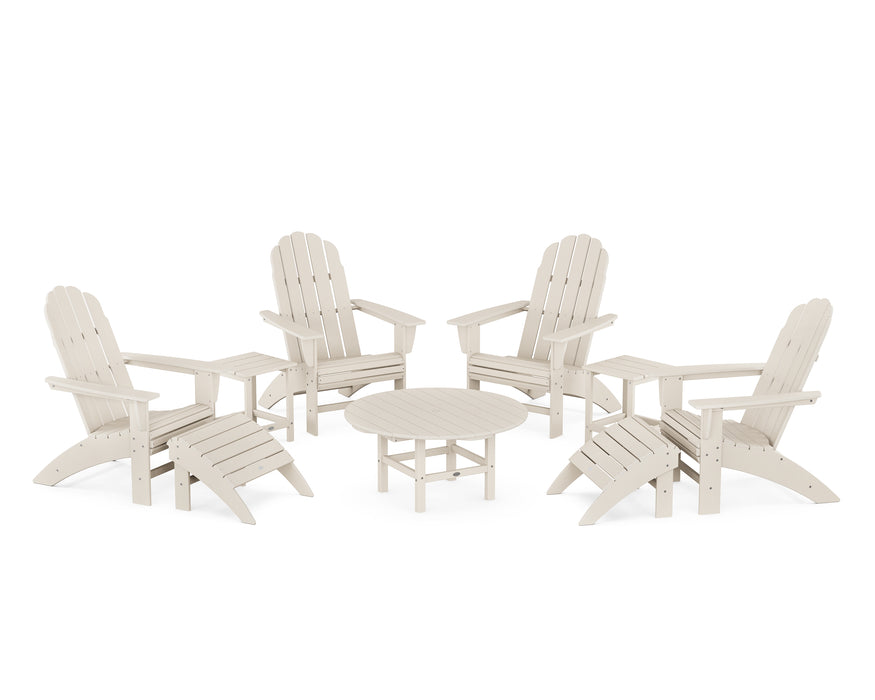 POLYWOOD Vineyard Curveback Adirondack Chair 9-Piece Conversation Set in Sand