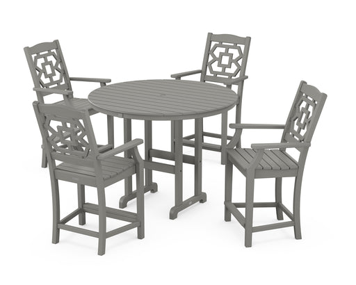 Martha Stewart by POLYWOOD Chinoiserie 5-Piece Round Farmhouse Counter Set in Slate Grey