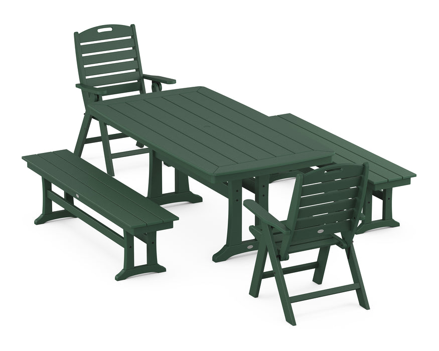POLYWOOD Nautical Highback 5-Piece Dining Set with Trestle Legs in Green