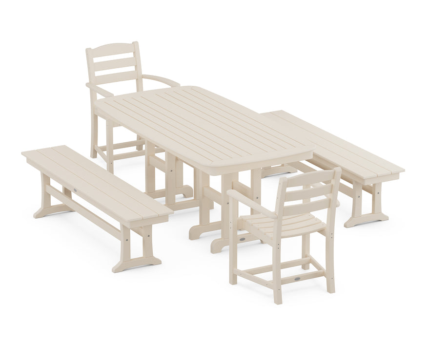POLYWOOD La Casa Café 5-Piece Dining Set with Benches in Sand