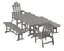 POLYWOOD Long Island 5-Piece Farmhouse Dining Set with Benches in Slate Grey