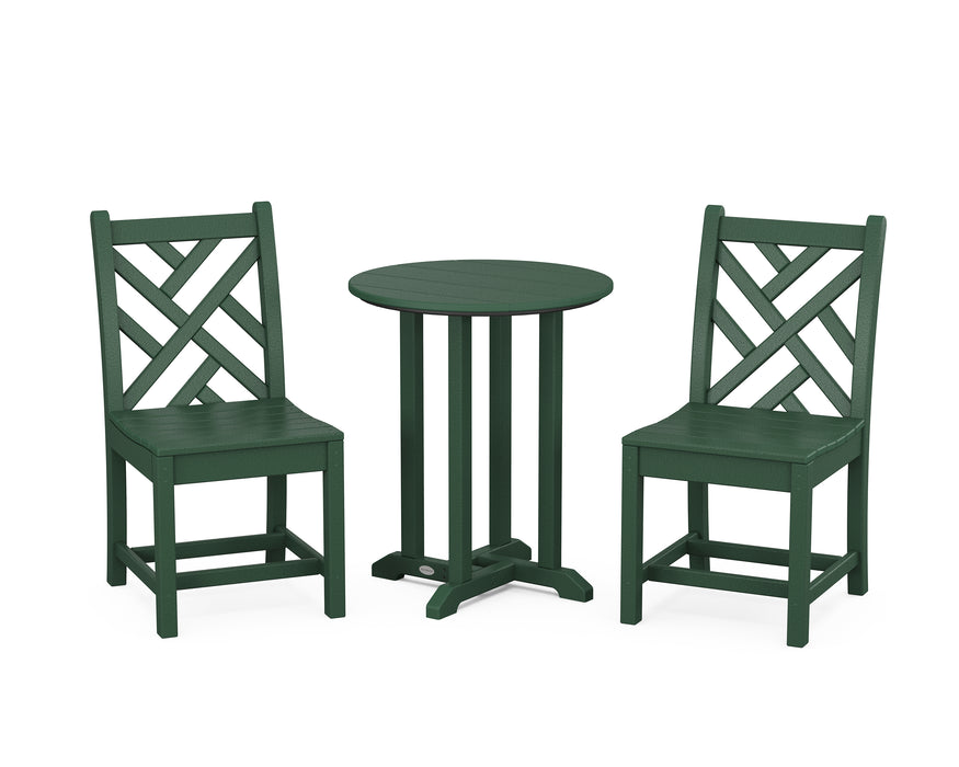 POLYWOOD Chippendale Side Chair 3-Piece Round Dining Set in Green