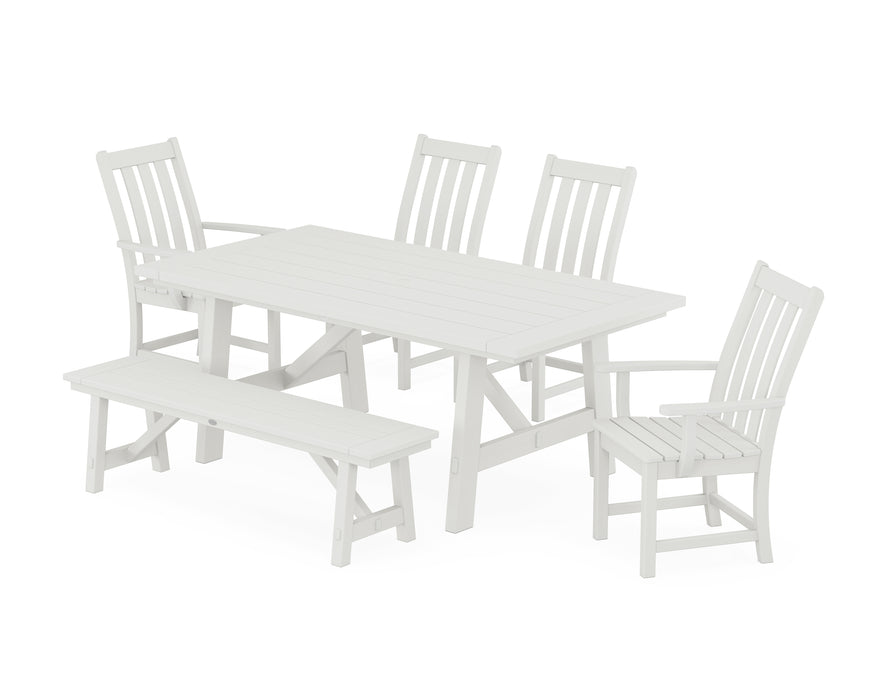 POLYWOOD Vineyard 6-Piece Rustic Farmhouse Dining Set With Trestle Legs in Vintage White