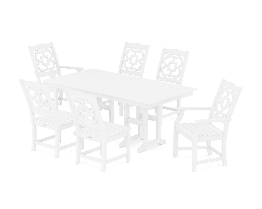 Martha Stewart by POLYWOOD Chinoiserie 7-Piece Farmhouse Dining Set in White