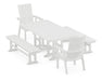 POLYWOOD Modern Curveback Adirondack 5-Piece Farmhouse Dining Set with Benches in White