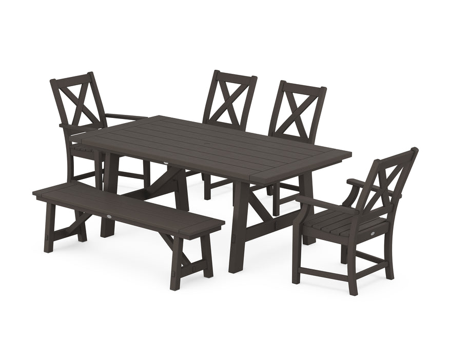 POLYWOOD® Braxton 6-Piece Rustic Farmhouse Dining Set With Trestle Legs in Vintage Coffee