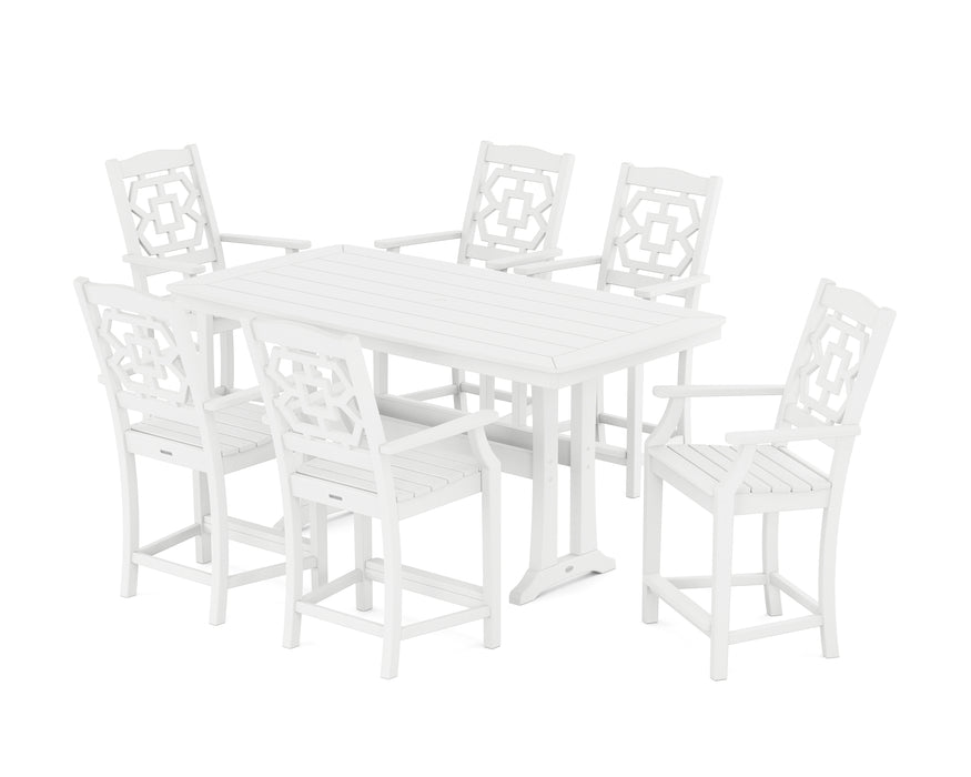 Martha Stewart by POLYWOOD Chinoiserie Arm Chair 7-Piece Counter Set with Trestle Legs in White