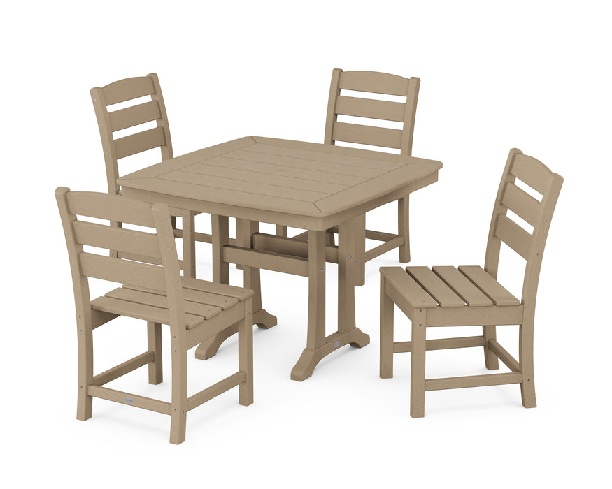 POLYWOOD Lakeside Side Chair 5-Piece Dining Set with Trestle Legs in Vintage Sahara
