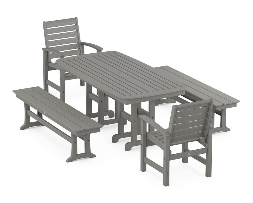 POLYWOOD Signature 5-Piece Dining Set with Benches in Slate Grey