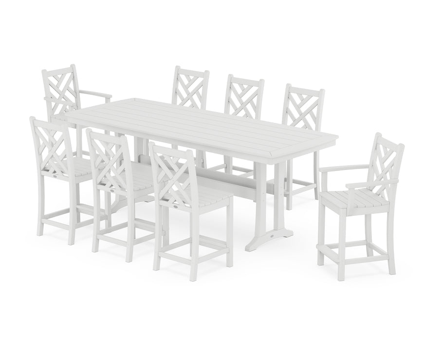 POLYWOOD® Chippendale 9-Piece Counter Set with Trestle Legs in White