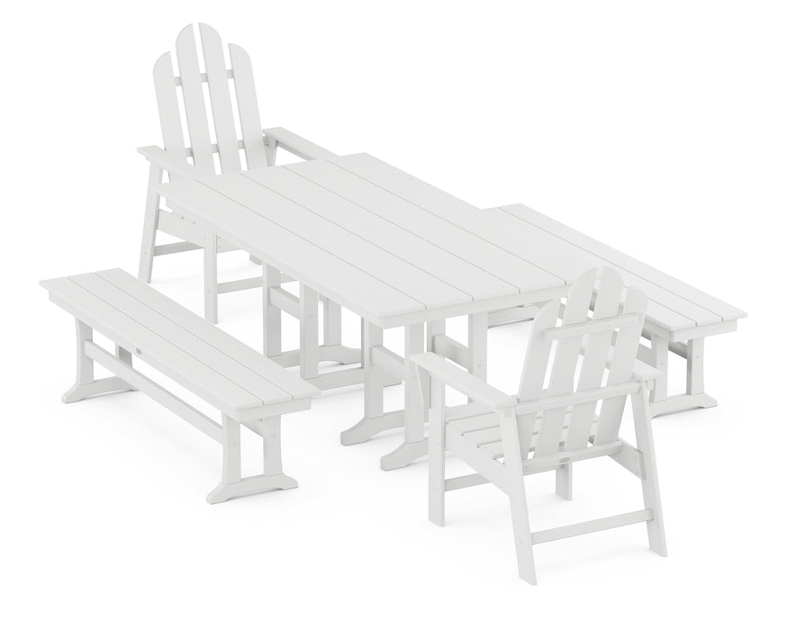 POLYWOOD Long Island 5-Piece Farmhouse Dining Set with Benches in White