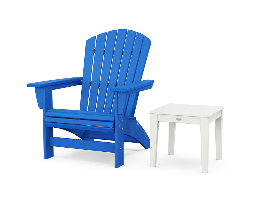 POLYWOOD® Nautical Grand Adirondack Chair with Side Table in Aruba / White