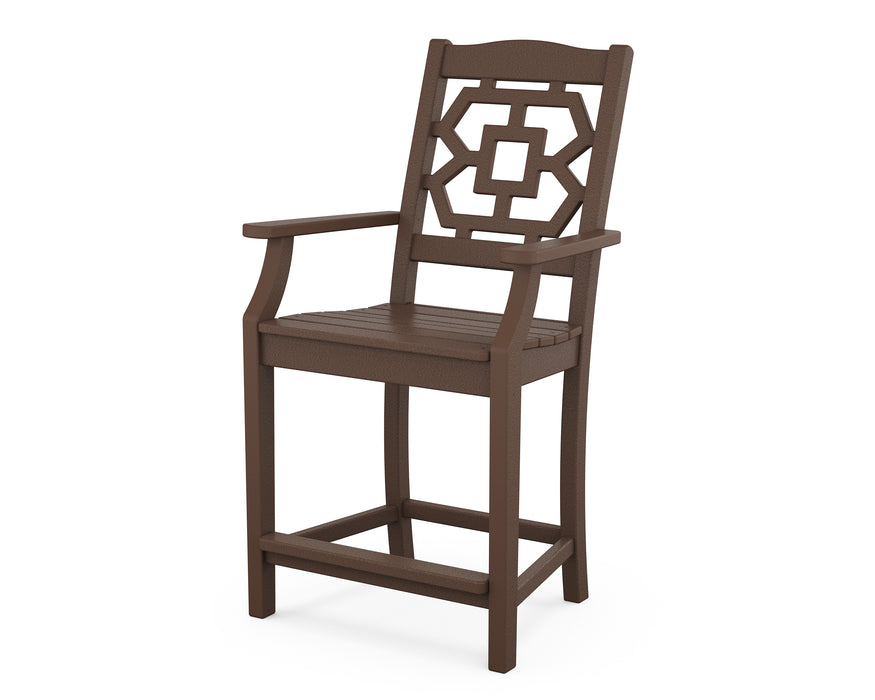 Martha Stewart by POLYWOOD Chinoiserie Counter Arm Chair in Mahogany