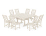 Martha Stewart by POLYWOOD Chinoiserie 9-Piece Square Farmhouse Side Chair Dining Set with Trestle Legs in Sand