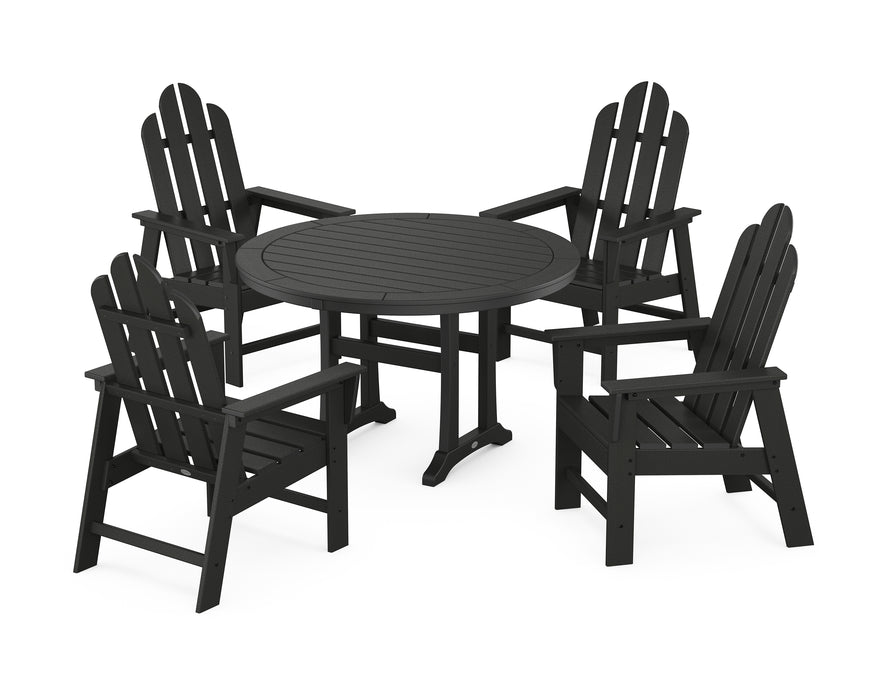 POLYWOOD Long Island 5-Piece Round Dining Set with Trestle Legs in Black