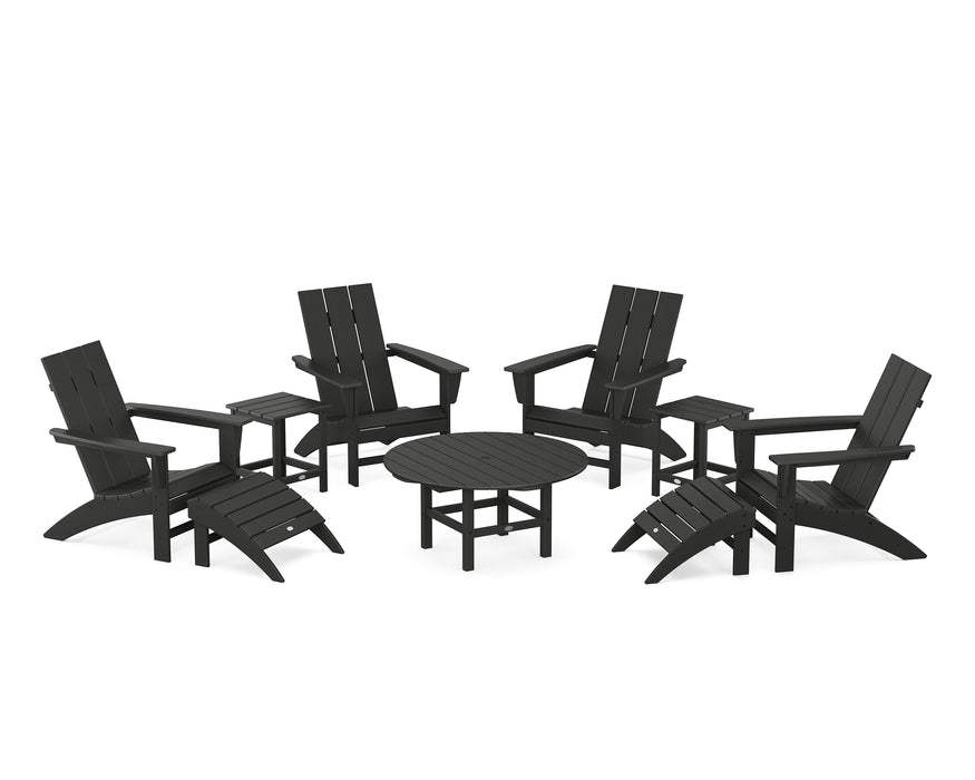 POLYWOOD Modern Adirondack Chair 9-Piece Conversation Set in Black