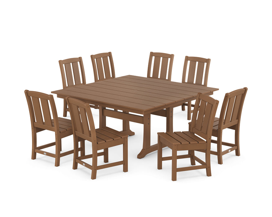 POLYWOOD® Mission Side Chair 9-Piece Square Farmhouse Dining Set with Trestle Legs in Teak