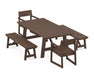 POLYWOOD EDGE 5-Piece Rustic Farmhouse Dining Set With Benches in Mahogany