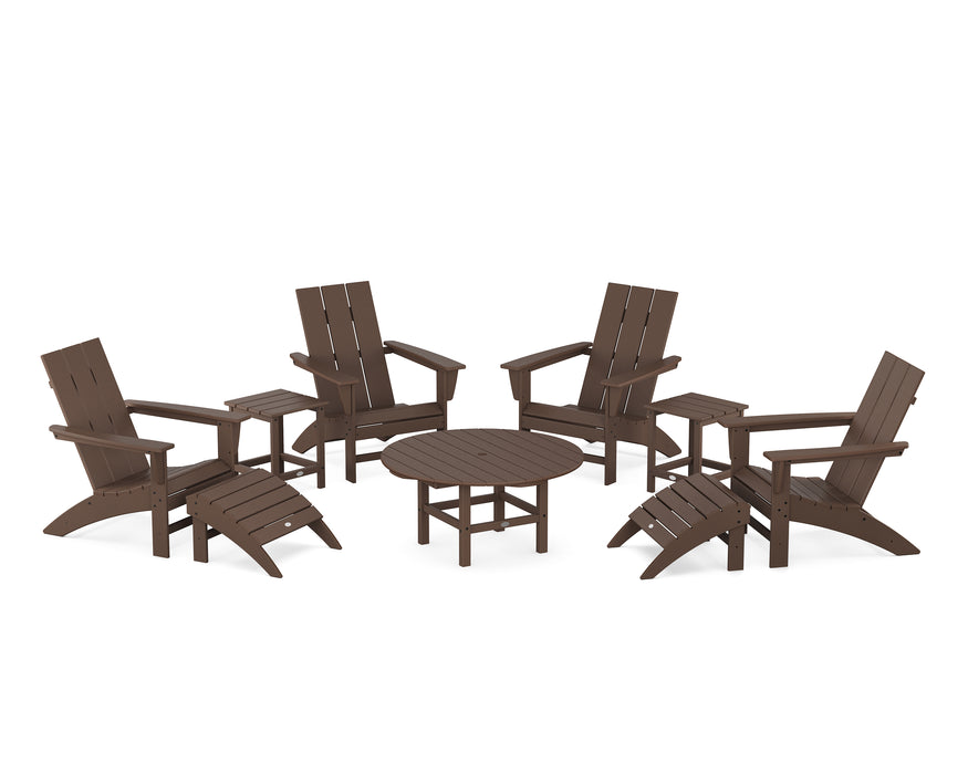 POLYWOOD Modern Adirondack Chair 9-Piece Conversation Set in Mahogany