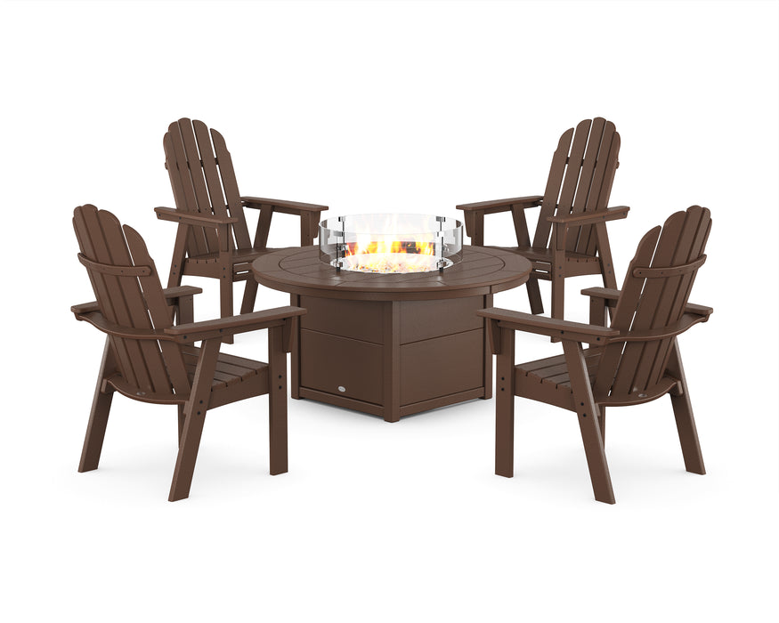 POLYWOOD® Vineyard 4-Piece Curveback Upright Adirondack Conversation Set with Fire Pit Table in Sand