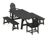 POLYWOOD Classic Adirondack 5-Piece Rustic Farmhouse Dining Set With Benches in Black