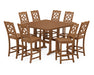 Martha Stewart by POLYWOOD Chinoiserie 9-Piece Square Side Chair Bar Set with Trestle Legs in Teak