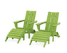 POLYWOOD Modern Folding Adirondack Chair 4-Piece Set with Ottomans in Lime